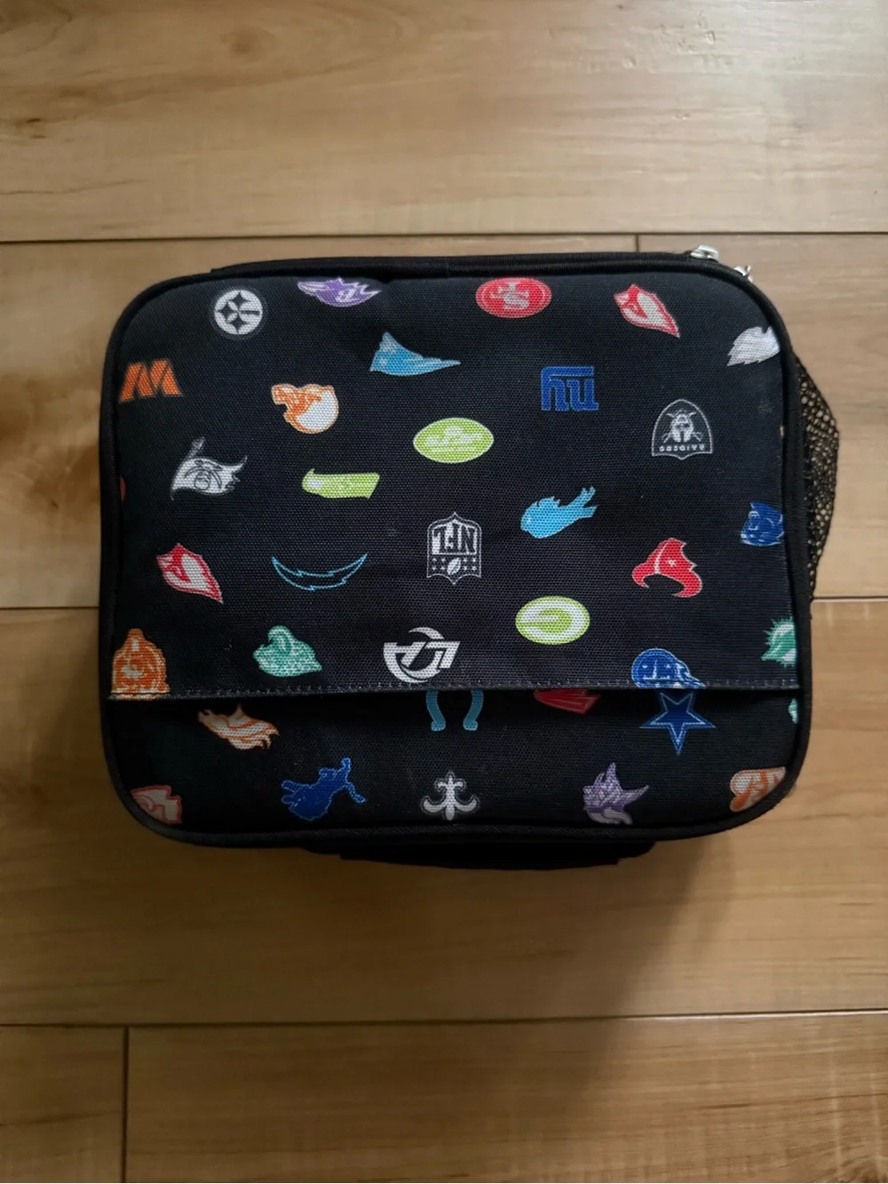 Pottery Barn Kids Black Lunch Bag with Multicolor Team Logos